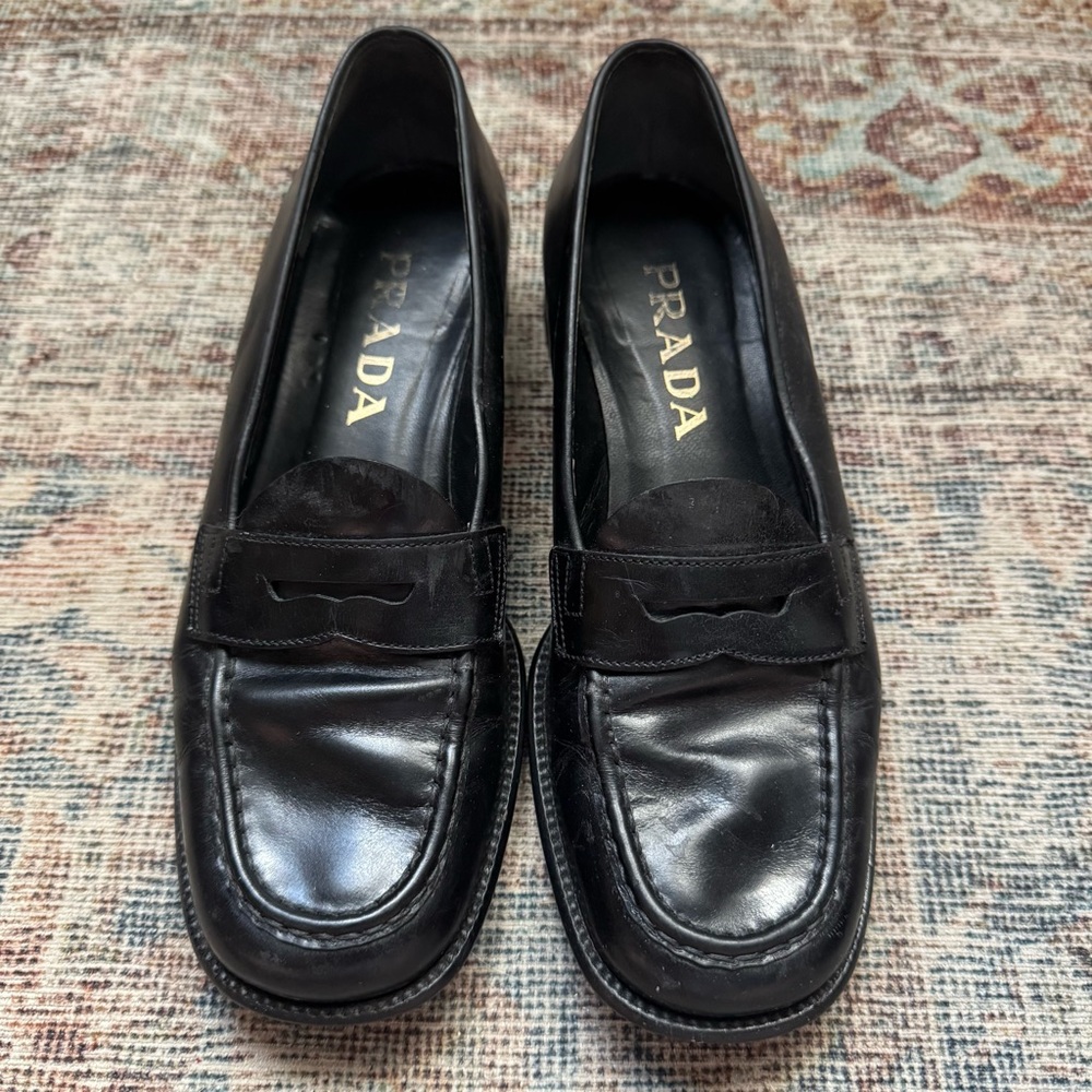 Prada Black Leather Penny Loafers - Picture 2 of 6